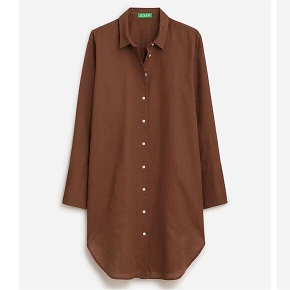 NWT J CREW Relaxed-fit beach shirt in linen-cotton blend in chocolate brow - Picture 2 of 4